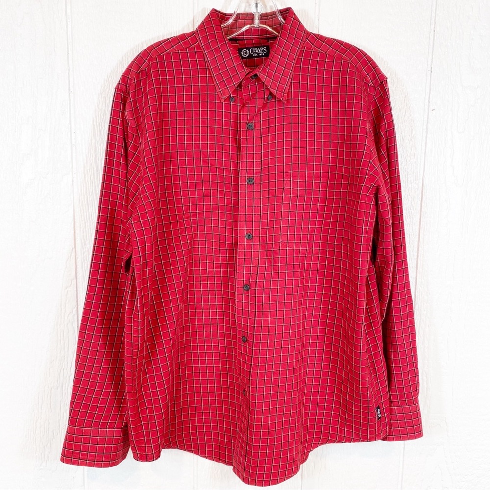 Chaps Red and Black Button Down Shirt Medium